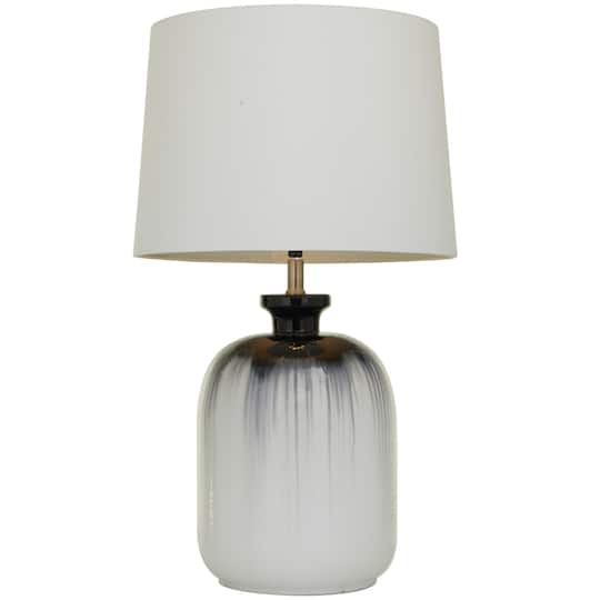 White Glass Gourd Style Base Table Lamp with Drum Shade 17" x 17" x 29"